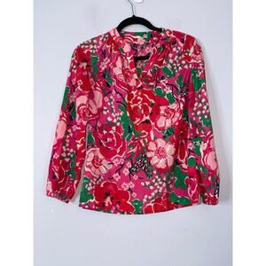 Lilly Pulitzer Women Floral Print Blouse Top Long Sleeve Beach Multicolor SZ XS